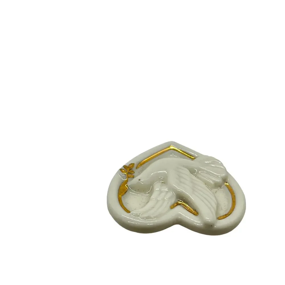 Lenox Peace Dove Porcelain Heart Cream Gold Noah's Ark Ceramic Brooch Pin Women